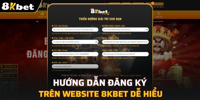 Hướng dẫn đăng ký trên website 8KBET dễ hiểu